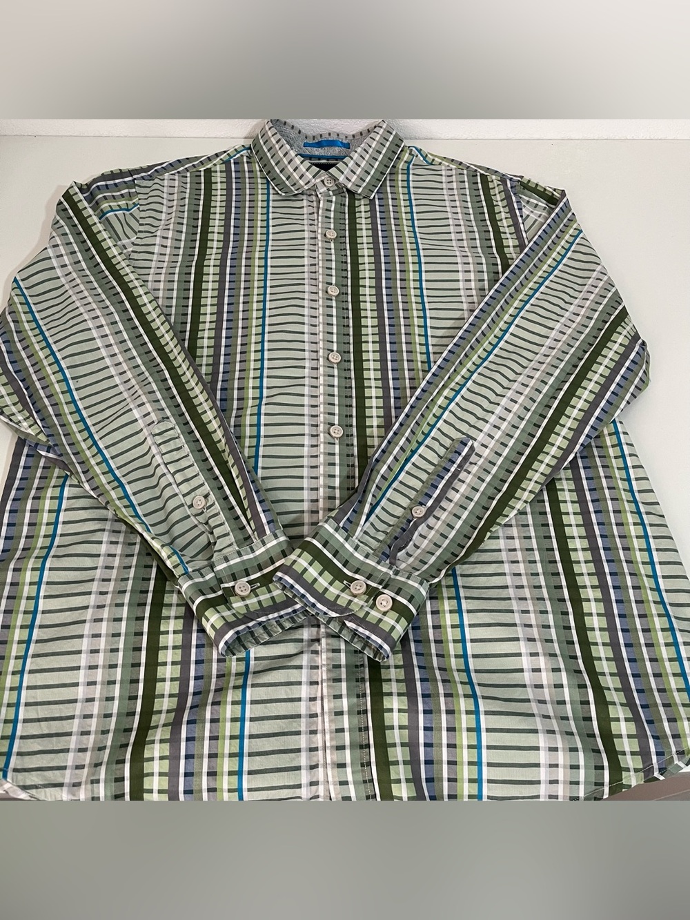 Tommy Bahama Luxury Pima Cotton Long Sleeve Shirt Green Multi-Color L - Picture 7 of 7